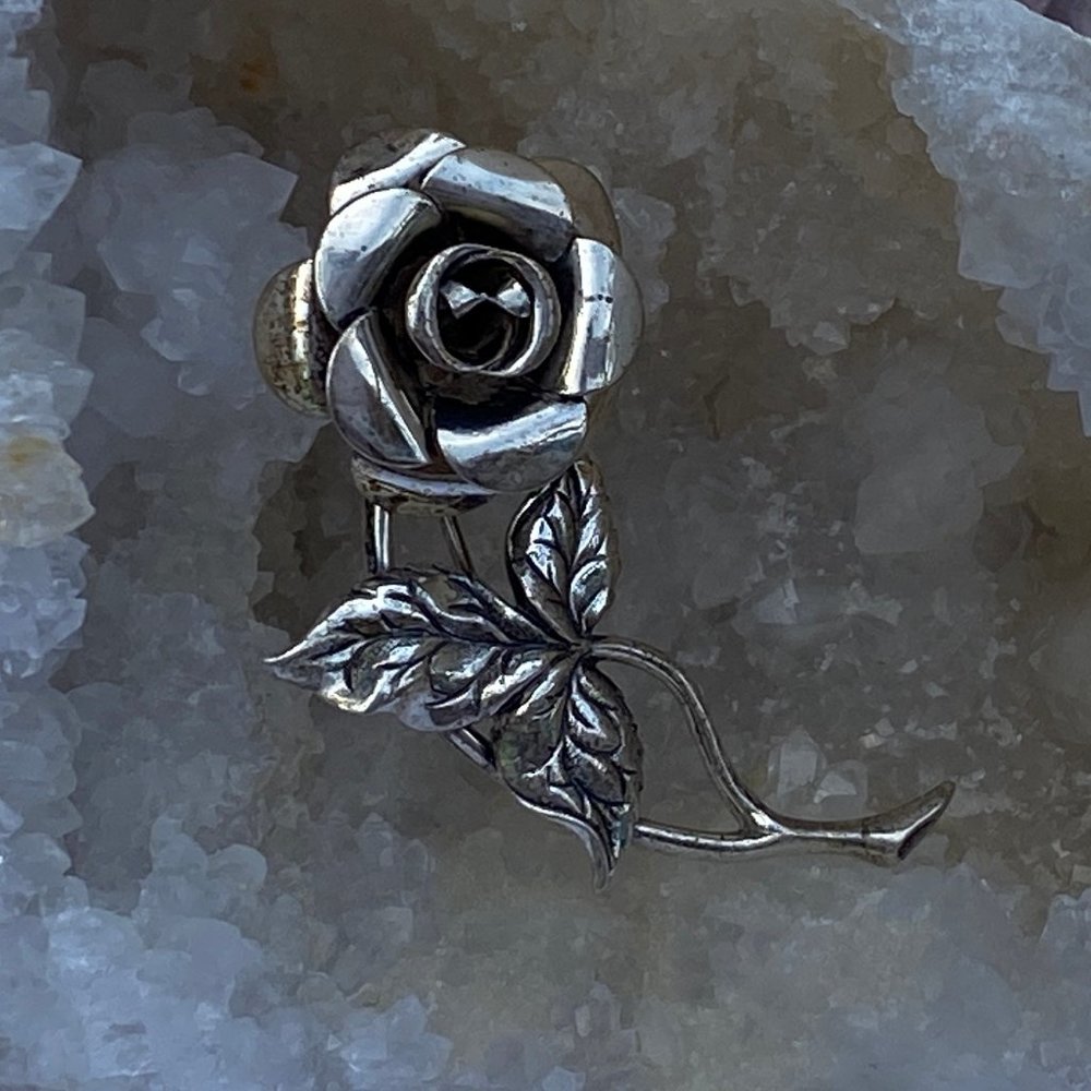 Sterling Silver Rose Brooch Pin